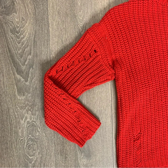 Lovers and Friends Revolve Clea Sweater Red Chunky Knit Shredded Distressed - Picture 6 of 11